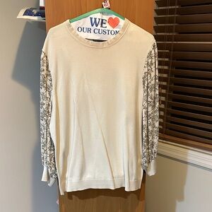 Adrianna Papell Cream Top with Floral Sleeves